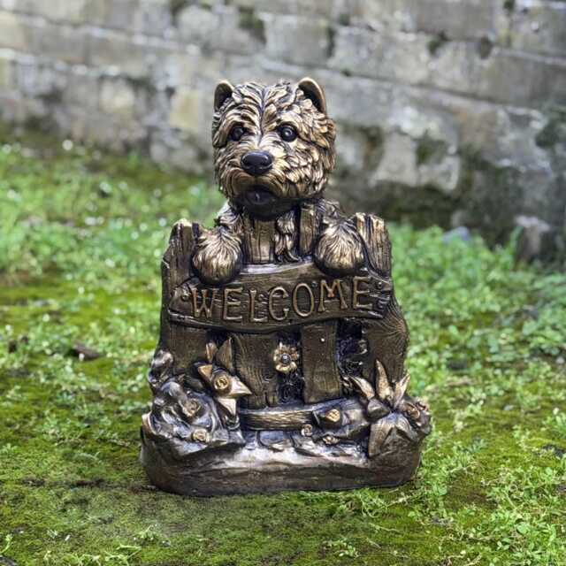 Stone Welcome Sign Dog Statue Concrete Westie Sculpture Outdoor Yorkie Figurine Garden & Home Ornament Memorial Happy Decoration - image 1