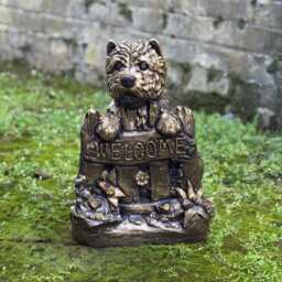 Stone Welcome Sign Dog Statue Concrete Westie Sculpture Outdoor Yorkie Figurine Garden & Home Ornament Memorial Happy Decoration - thumbnail 1