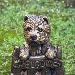 Stone Welcome Sign Dog Statue Concrete Westie Sculpture Outdoor Yorkie Figurine Garden & Home Ornament Memorial Happy Decoration - thumbnail 3