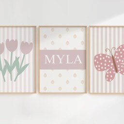 Personalised Floral Butterfly Nursery Print Set Girl's Bedroom Decor - thumbnail 2