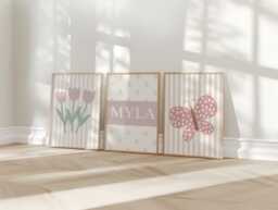 Personalised Floral Butterfly Nursery Print Set Girl's Bedroom Decor - thumbnail 1