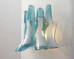 Murano Glass Sconce - Five Teal Petali Mid-Century Italian Wall Mounted Light - thumbnail 1