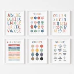 Set Of 6 Educational Prints, Alphabet & Numbers Classroom Playroom Decor, Kids Wall Art - thumbnail 2