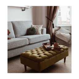 Plush Velvet Chesterfield Ottoman - Storage Box With French Oak Legs