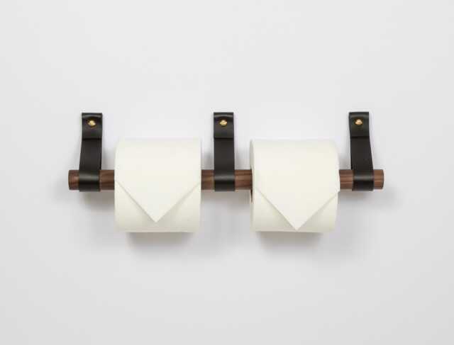 Black Leather Double Toilet Paper Holder Wall Mount Bathroom Storage - image 1