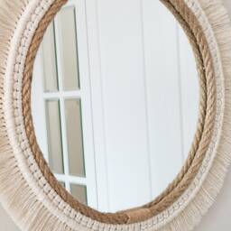 Natural Ropet Macrame Mirror , Brown White Framed Mother's Day Gift Jute Decoration Bohemian Home Decor Next Shipping - thumbnail 3