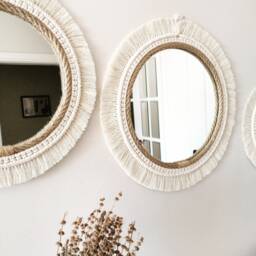 Natural Ropet Macrame Mirror , Brown White Framed Mother's Day Gift Jute Decoration Bohemian Home Decor Next Shipping - thumbnail 2
