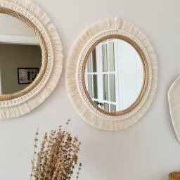 Natural Ropet Macrame Mirror , Brown White Framed Mother's Day Gift Jute Decoration Bohemian Home Decor Next Shipping - thumbnail 4