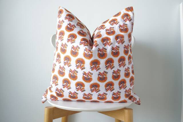 Indian Block Print Pillow Cover , Cotton Voile Hand Mede - image 1