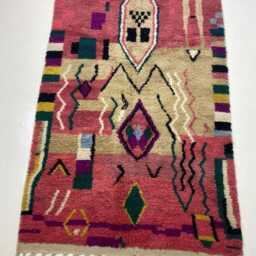 Handmade Dark Pink Moroccan Rug Berber Sheep Wool Carpet - thumbnail 3