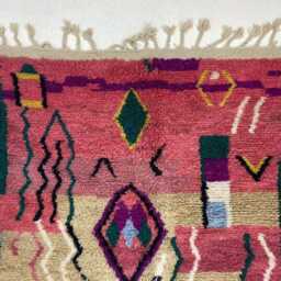 Handmade Dark Pink Moroccan Rug Berber Sheep Wool Carpet - thumbnail 4