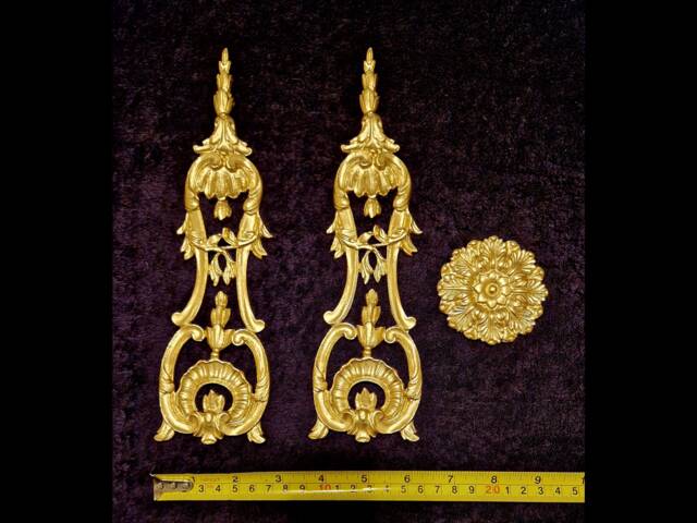 Pair Gilt Or White French Louis Xv Style Decorative Wall Furniture Moulding Pediment Plastic Decoration - image 1