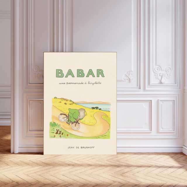 Babar The Elephant Bike Nursery Wall Art, Retro Kids Decor Quote, Art Genre Neutral, Baby Illustration Print - image 1