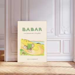 Babar The Elephant Bike Nursery Wall Art, Retro Kids Decor Quote, Art Genre Neutral, Baby Illustration Print - thumbnail 1