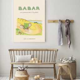 Babar The Elephant Bike Nursery Wall Art, Retro Kids Decor Quote, Art Genre Neutral, Baby Illustration Print - thumbnail 3