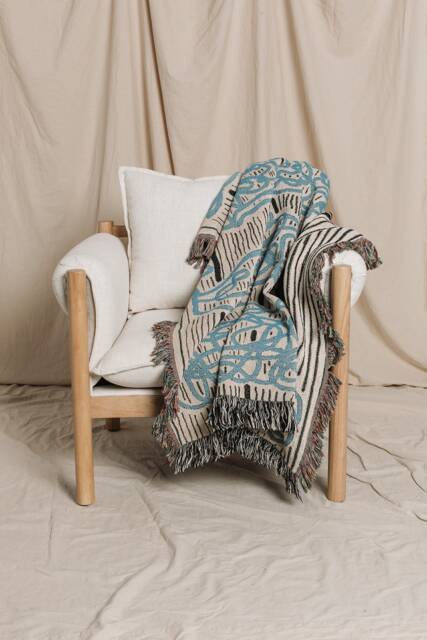 Light Blue Abstract Art Design Blanket Woven Throw - image 1