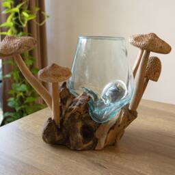 Wood Molten Glass 9 Inch/22 cm, Blown Glass, Melted Glass, Terrarium, Hand Recycled Glass, Succulent Planter, Office Decor, Gift For Mom - thumbnail 3