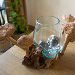 Wood Molten Glass 9 Inch/22 cm, Blown Glass, Melted Glass, Terrarium, Hand Recycled Glass, Succulent Planter, Office Decor, Gift For Mom - thumbnail 4