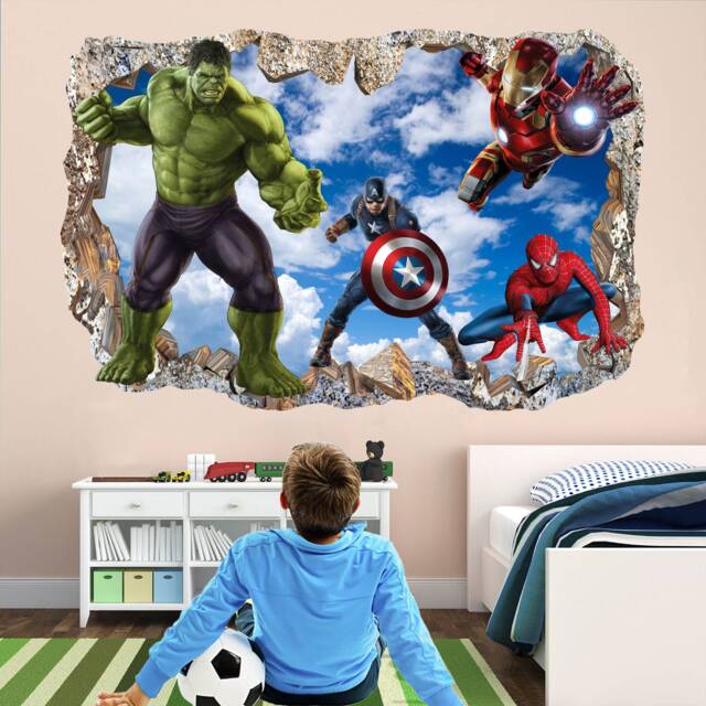 Superhero Wall Decal Sticker Mural Poster Print Art Spiderman Iron Man Hulk Captain America Avengers - image 1