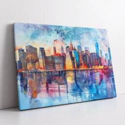New York City Skyline Sunset America Landmark Oil Painting Style Wall Art Framed Calming Canvas Poster Print Home Office Room Decor Gifts - thumbnail 2
