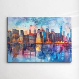 New York City Skyline Sunset America Landmark Oil Painting Style Wall Art Framed Calming Canvas Poster Print Home Office Room Decor Gifts - thumbnail 3