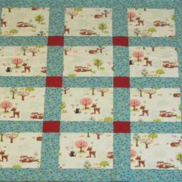 Forest Animal Baby Quilt Turquoise Cotton Flannel Nursery Bedding - thumbnail 2