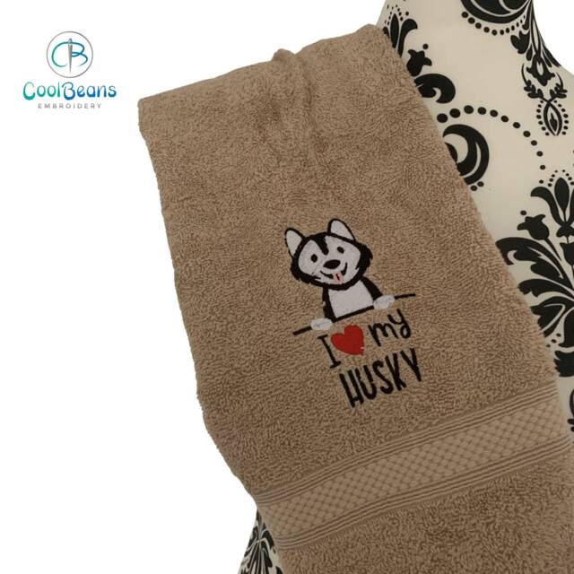 Husky Dog Towel - Personalised Face Cloth/Hand Bath Embroidered - image 1
