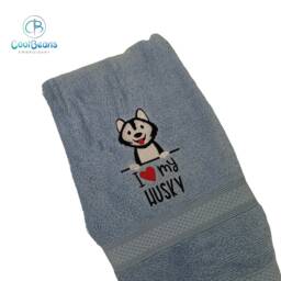 Husky Dog Towel - Personalised Face Cloth/Hand Bath Embroidered - thumbnail 3