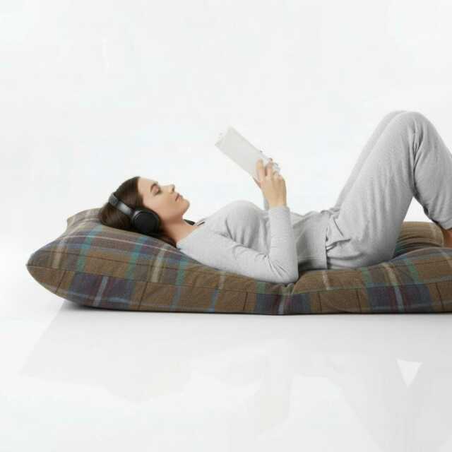 Bean Bag Tartan Faux Wool Floor Cushion Brushed Check Pillow, Polyester Filled - image 1