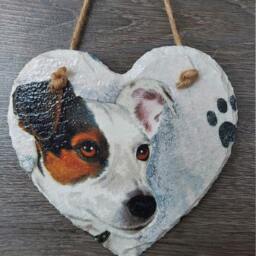 Jack Russell Dog Slate Heart Plaque Decoupaged Wall Hanging - 15cm - thumbnail 2