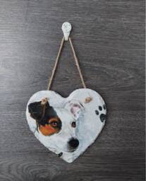 Jack Russell Dog Slate Heart Plaque Decoupaged Wall Hanging - 15cm - thumbnail 1
