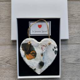 Jack Russell Dog Slate Heart Plaque Decoupaged Wall Hanging - 15cm - thumbnail 3