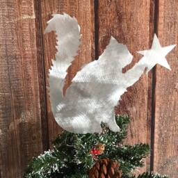 Fluffy Kitty Cat, Cat Christmas Tree Topper, Persian Furry, Wreath Decor, Holiday Decoration, Aluminum - thumbnail 2