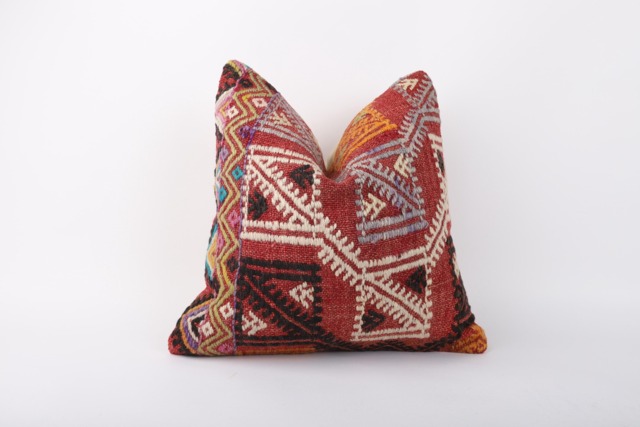 Vintage Turkish Kilim Pillow Cover Handwoven Wool Throw - 16''x16'' - image 1