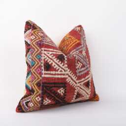 Vintage Turkish Kilim Pillow Cover Handwoven Wool Throw - 16''x16'' - thumbnail 3