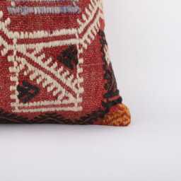 Vintage Turkish Kilim Pillow Cover Handwoven Wool Throw - 16''x16'' - thumbnail 2