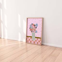 Floral Boquet Daisy Poppy Vase Gingham - Illustration Art Print - thumbnail 2