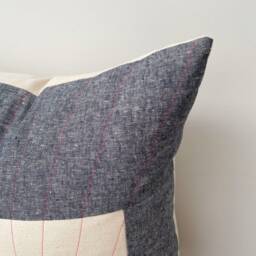 Blue Linen Sunburst Pillow Cover, Sunrise Stitching Cushion - thumbnail 2