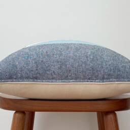 Blue Linen Sunburst Pillow Cover, Sunrise Stitching Cushion - thumbnail 3