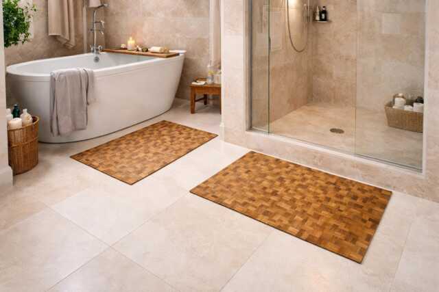 Large Teak Wood Bath/Shower Mat - Mats Wooden Bathroom Bath Sets Home Gift - image 1
