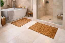 Large Teak Wood Bath/Shower Mat - Mats Wooden Bathroom Bath Sets Home Gift - thumbnail 1