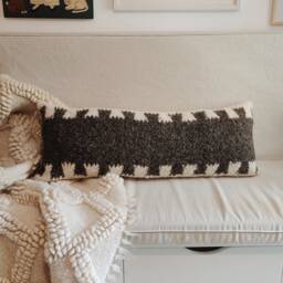 Wool Lumbar Pillow, Neck Rustic Throw Decorative Pillows, Living Room Boho Dark Gary Pillow - thumbnail 2