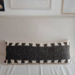 Wool Lumbar Pillow, Neck Rustic Throw Decorative Pillows, Living Room Boho Dark Gary Pillow - thumbnail 3