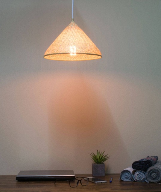 Natural Bamboo Pendant Lampshade Lightweight Hanging Woven Cone Triangle Shape Lamp - image 1