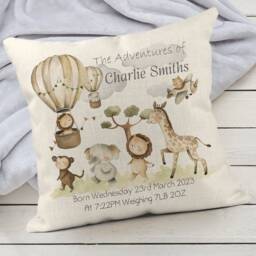 Personalised Birth Announcement Cushion 40x40cm - Custom Baby Name Pillow New Gift Nursery Safari Decor - thumbnail 3