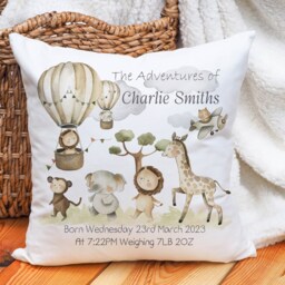 Personalised Birth Announcement Cushion 40x40cm - Custom Baby Name Pillow New Gift Nursery Safari Decor - thumbnail 2