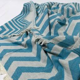 Turquoise Turkish Beach Towel, Turkish Zigzag Cotton Duble Sided Wedding Gift, Softened Bath Luxury Towel - thumbnail 3