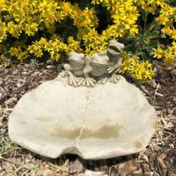 Frogs On Lily Statue - Reconstituted Stone Bird Bath Feeder Outdoor Pond Concrete Garden Ornament - thumbnail 2