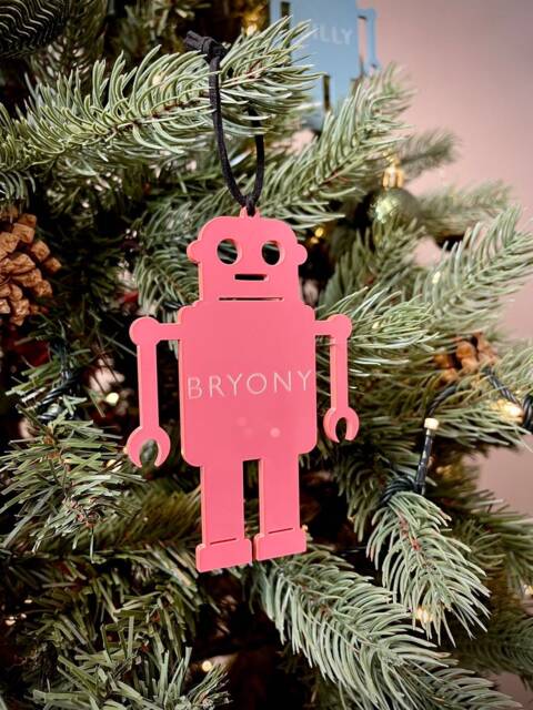 Christmas Personalised Robot Bauble - Tree Decoration Wooden Or Perspex - image 1