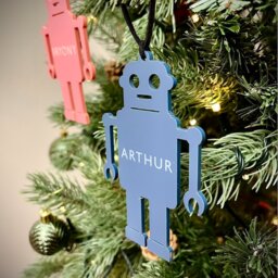 Christmas Personalised Robot Bauble - Tree Decoration Wooden Or Perspex - thumbnail 3